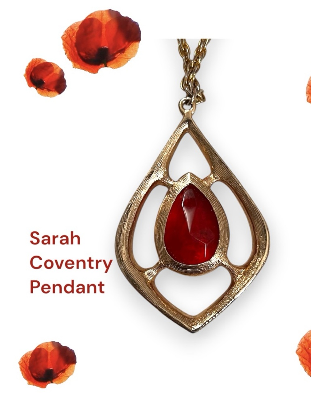 Sarah Coventry Gold-Tone Scarlet Tears Pendant 1973 - Picture 2 of 4